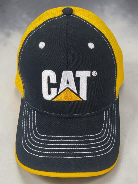 Caterpillar Strap Back Trucker Hat Equipment Cap Black Yellow CAT Logo